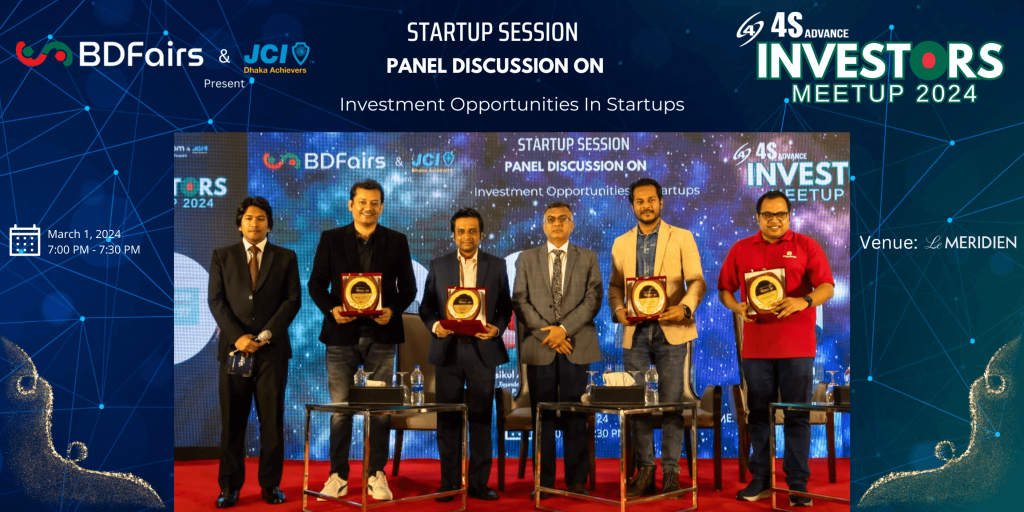 The much-anticipated Investors Meetup 2024, held on Friday evening in a city hotel, proved to be a resounding success, bringing together industry leaders, policymakers, and investors to chart a course for the dynamic growth of Bangladesh’s manufacturing industry. The event commenced with a warm welcome address by A. Fattah Asif, the Founder of BDFairs and Local Vice President of JCI Dhaka Achievers, setting the tone for an evening of insightful discussions and collaborative initiatives. Attendees were treated to a thought-provoking keynote speech by Jahangir Alam, Chairman of Deshone Apparels Ltd, and retired Director of Bangladesh Bank, shedding light on the challenges and opportunities facing the manufacturing sector. Panel discussions, focusing on themes such as enhancing business ease, attracting foreign direct investment, and exploring new market opportunities, provided a platform for robust dialogue and the exchange of innovative ideas by Distinguished guests including Chief Guest Saleh Ahmed, Additional Secretary and Executive Member of BEZA, and special guest Md. Ariful Hoque, Joint Secretary and Director General of BIDA, Md. Tanvir Hossian, Executive Director-BEPZA, Omar Hazzaz, President – CCCI, Sadat Hossain Salim, MD of Craftsman Footwear and Accessories Ltd. Hedayet Ullah Ron, MD of FB footwear & footbed footwear graced the occasion, underscoring the significance of the event in driving forward the country’s economic agenda. Panel discussions, focusing on startup business in Bangladesh with innovative ideas. Esteemed panelists including Zia Ashraf, Founder & COO of Chaldal Limited, and Asikul Alam Khan, Founder and CEO of PriyoShop,Biplob G Rahul, Managing Director, eCourier Limited offered valuable insights into key industry challenges and proposed actionable solutions to foster growth and development. The event concluded with special guest’s speech of Md. Nasir Khan Chairman of Bangladesh Shoe City Ltd, and Dewan Kanon from SEBL Industrial Park, Rajbari,